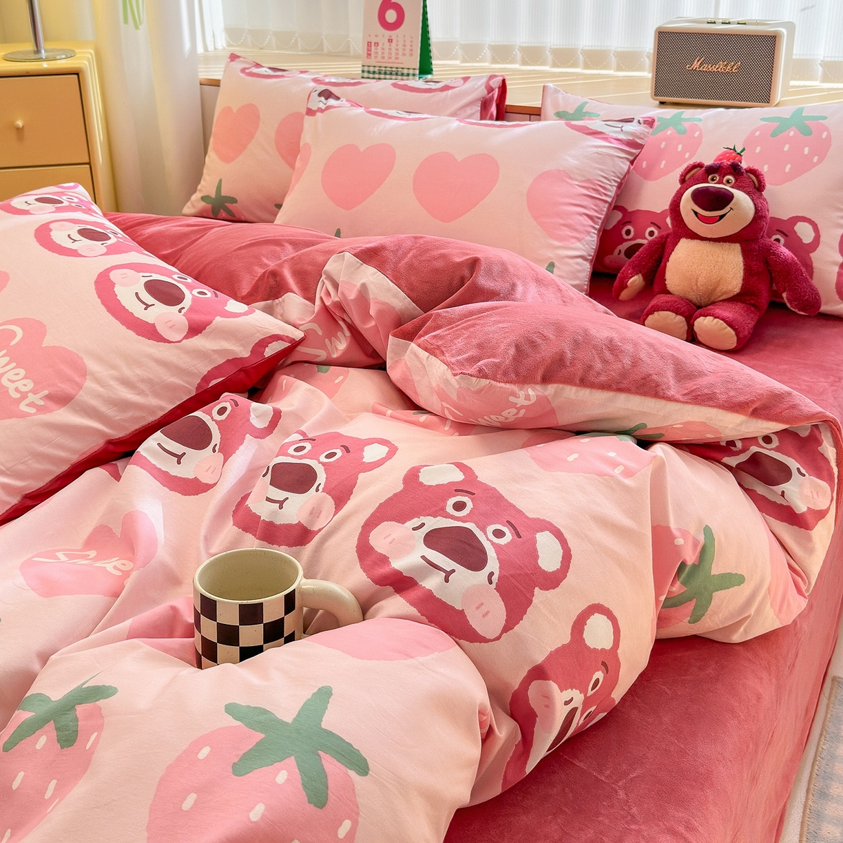 91家纺网 家纺一手货源 找家纺 清雅福 2025秋冬新品全棉印花棉加绒四件套系列 棉绒-甜心熊