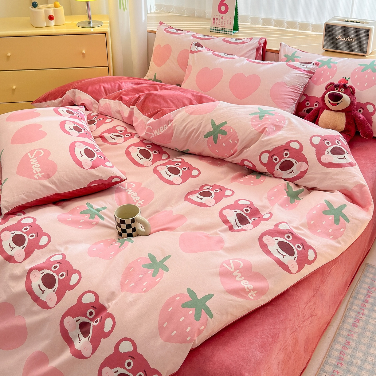 91家纺网 家纺一手货源 找家纺 清雅福 2025秋冬新品全棉印花棉加绒四件套系列 棉绒-甜心熊