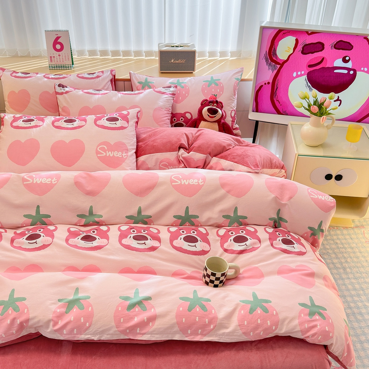 91家纺网 家纺一手货源 找家纺 清雅福 2025秋冬新品全棉印花棉加绒四件套系列 棉绒-甜心熊