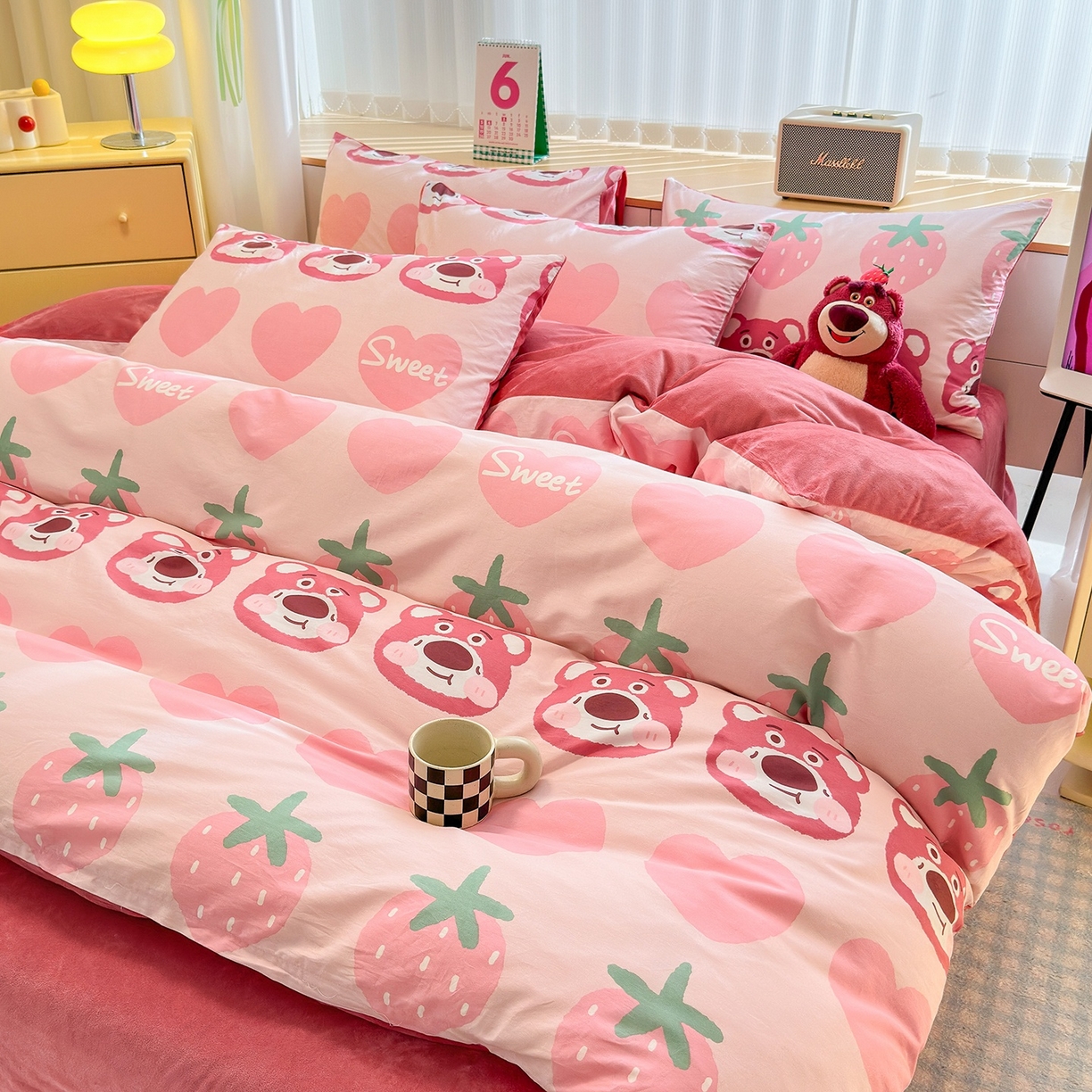 91家纺网 家纺一手货源 找家纺 清雅福 2025秋冬新品全棉印花棉加绒四件套系列 棉绒-甜心熊