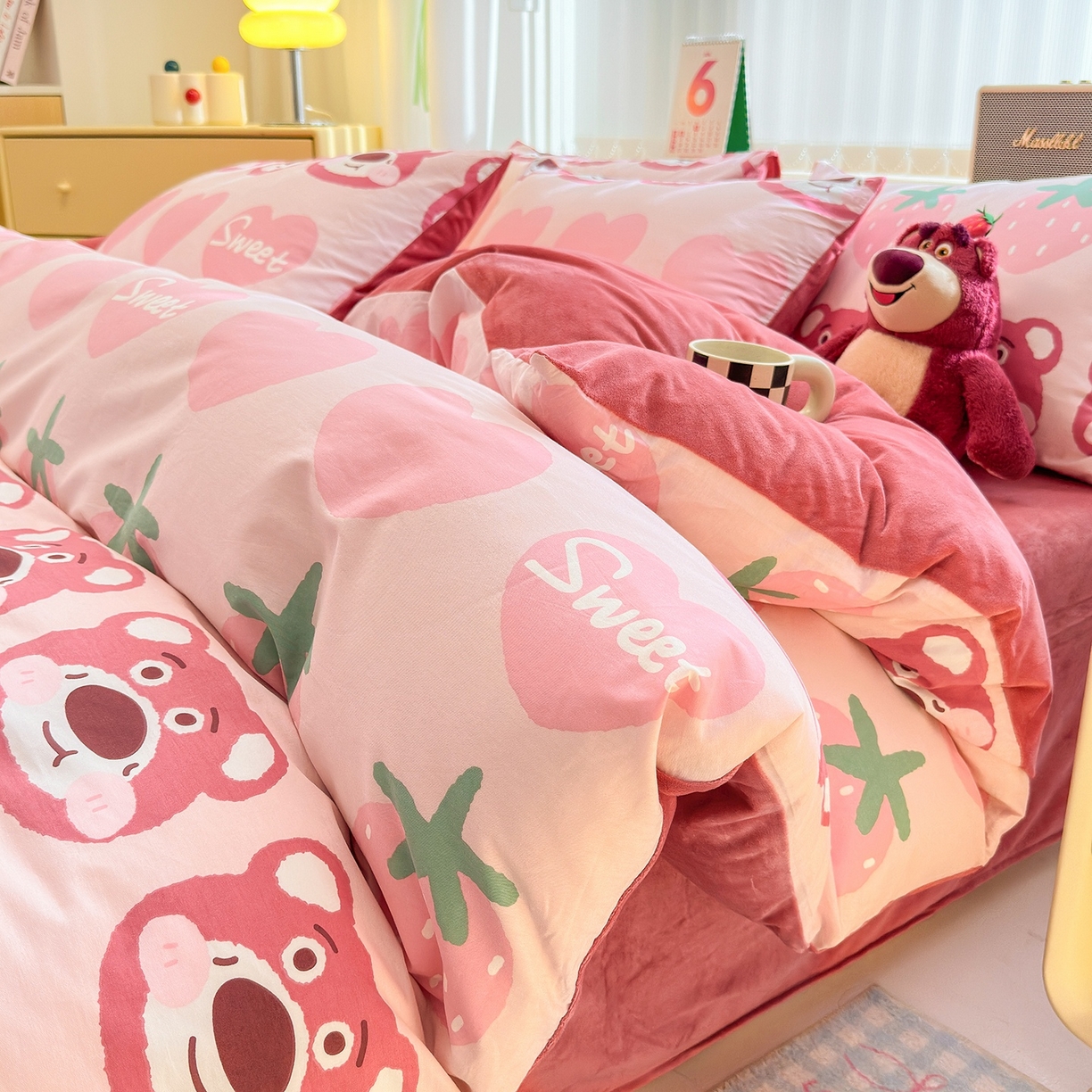 清雅福 2025秋冬新品全棉印花棉加绒四件套系列 棉绒-甜心熊