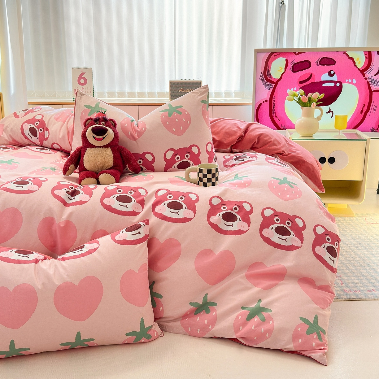 91家纺网 家纺一手货源 找家纺 清雅福 2025秋冬新品全棉印花棉加绒四件套系列 棉绒-甜心熊