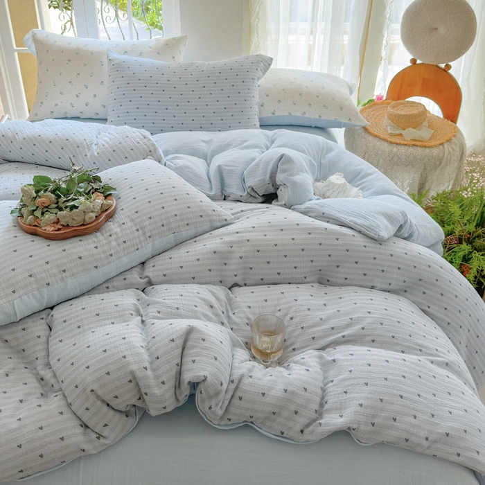 91家纺网 家纺一手货源 找家纺 木楌家居 2025春夏新品全棉A类皱皱纱印花四件套 可心 兰