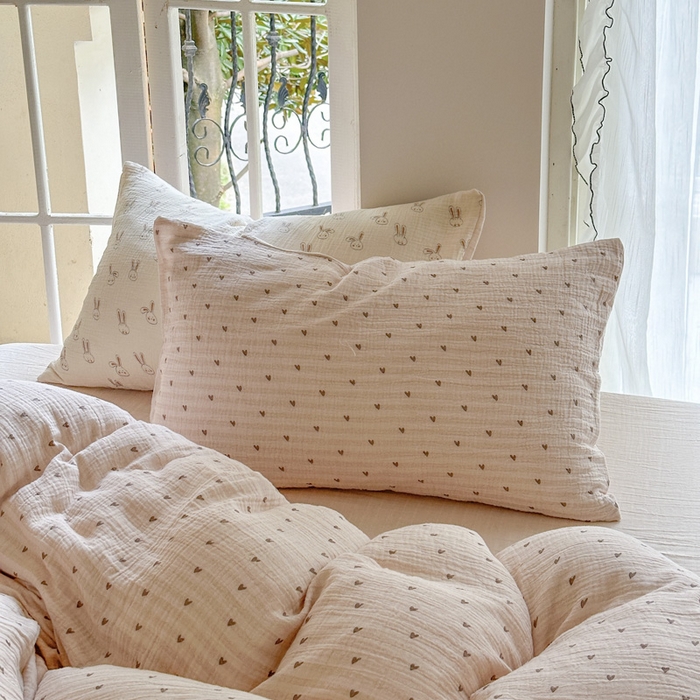 91家纺网 家纺一手货源 找家纺 木楌家居 2025春夏新品全棉A类皱皱纱印花四件套 可心咖