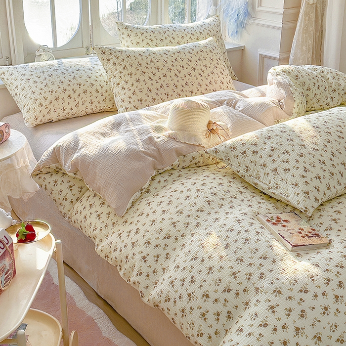 91家纺网 家纺一手货源 找家纺 木楌家居 2025春夏新品全棉A类皱皱纱印花四件套 羽禾