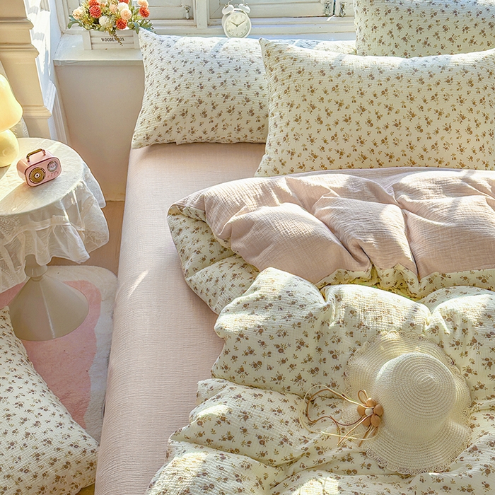 91家纺网 家纺一手货源 找家纺 木楌家居 2025春夏新品全棉A类皱皱纱印花四件套 羽禾