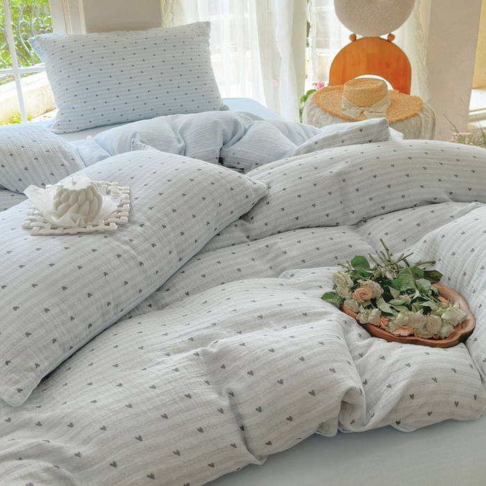 91家纺网 家纺一手货源 找家纺 木楌家居 2025春夏新品全棉A类皱皱纱印花四件套 可心 兰