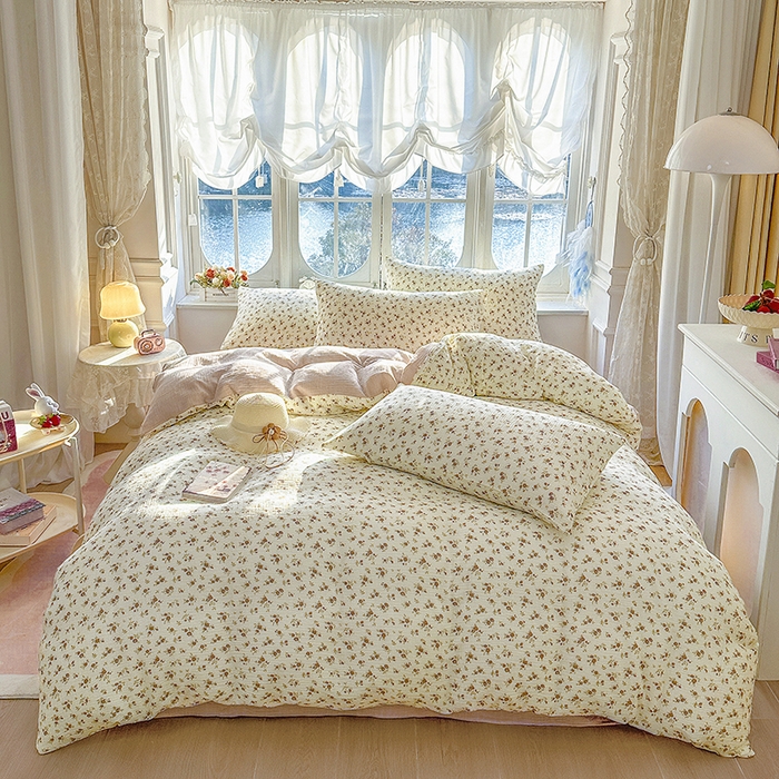 91家纺网 家纺一手货源 找家纺 木楌家居 2025春夏新品全棉A类皱皱纱印花四件套 羽禾