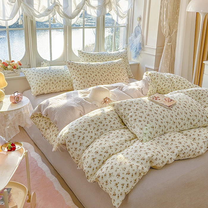 91家纺网 家纺一手货源 找家纺 木楌家居 2025春夏新品全棉A类皱皱纱印花四件套 羽禾