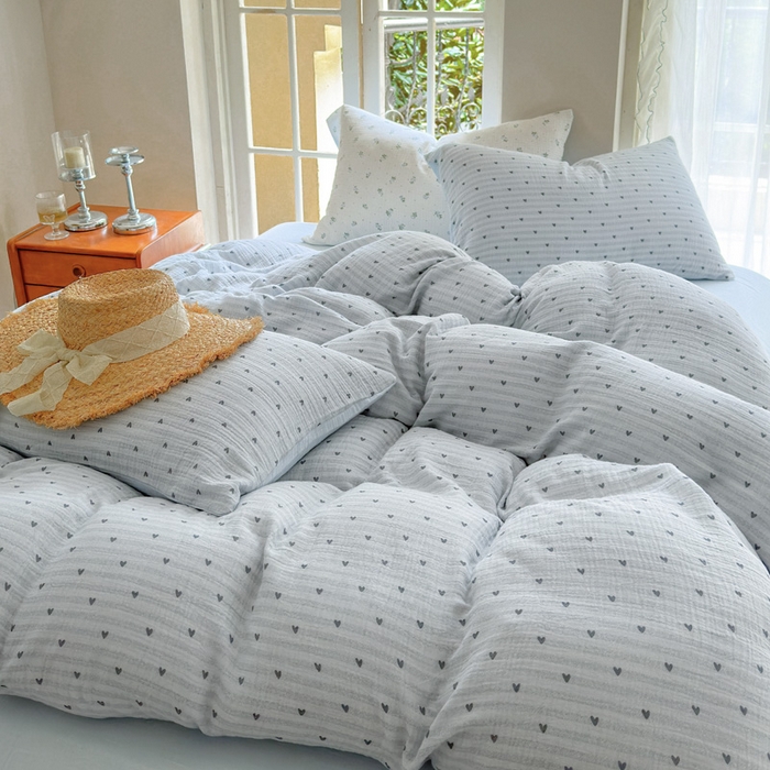 91家纺网 家纺一手货源 找家纺 木楌家居 2025春夏新品全棉A类皱皱纱印花四件套 可心 兰