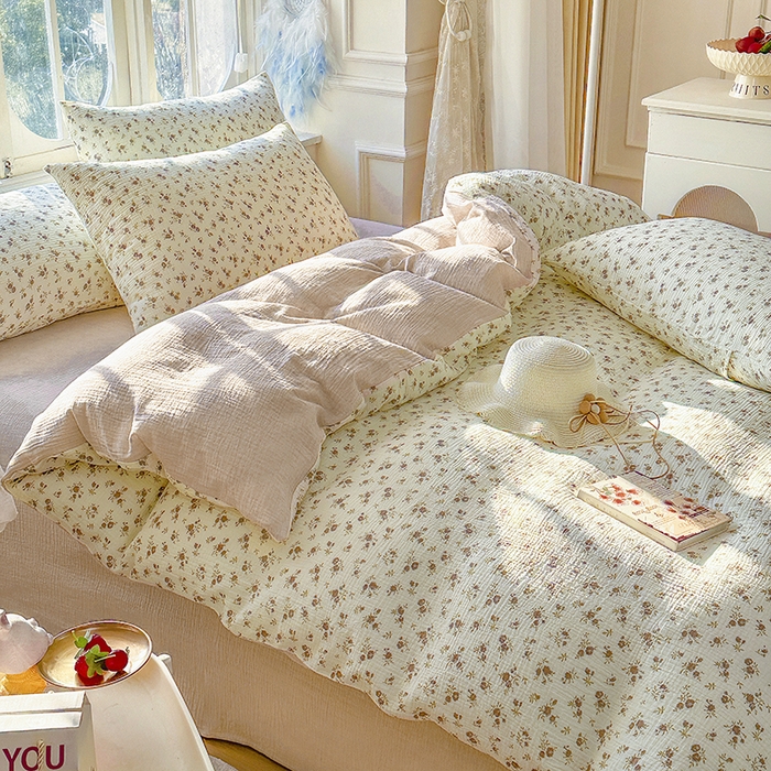 91家纺网 家纺一手货源 找家纺 木楌家居 2025春夏新品全棉A类皱皱纱印花四件套 羽禾