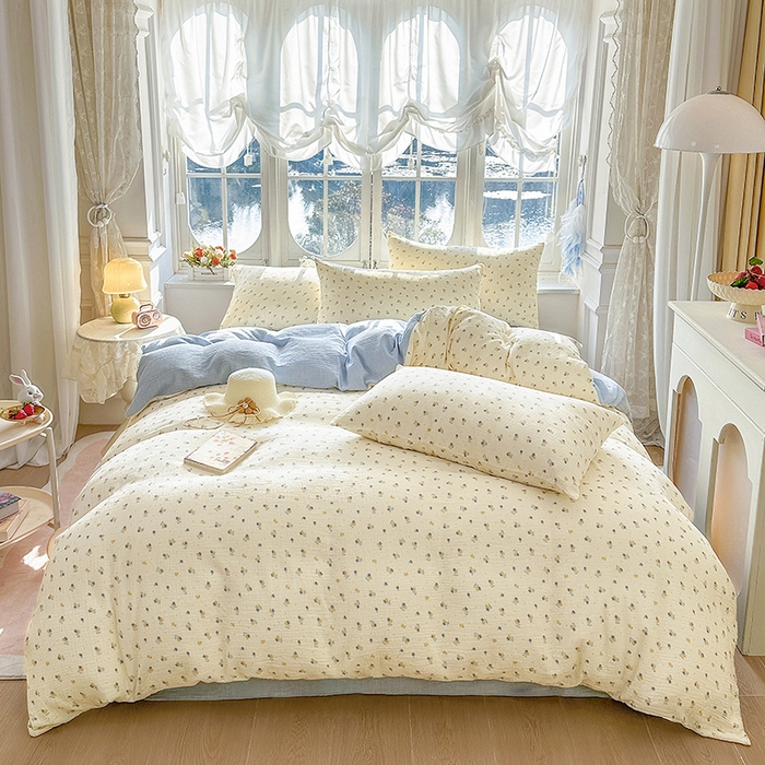 91家纺网 家纺一手货源 找家纺 木楌家居 2025春夏新品全棉A类皱皱纱印花四件套 黎夏 兰