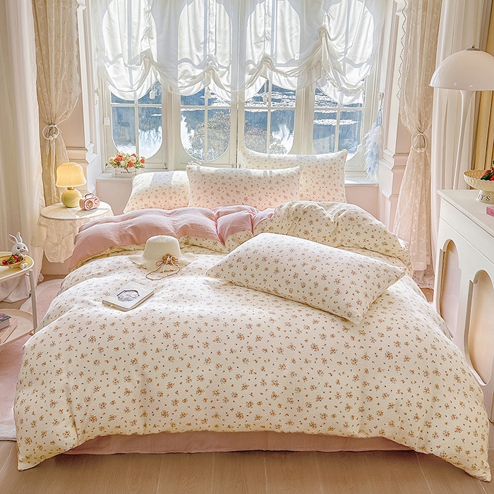 91家纺网 家纺一手货源 找家纺 木楌家居 2025春夏新品全棉A类皱皱纱印花四件套 潇湘