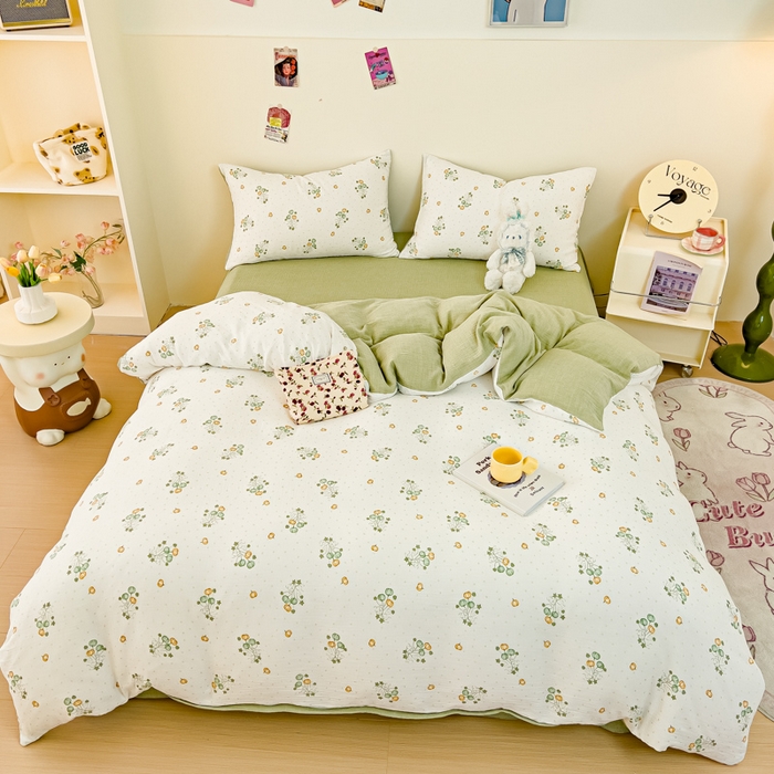 91家纺网 家纺一手货源 找家纺 木楌家居 2025春夏新品全棉A类皱皱纱印花四件套 小南国