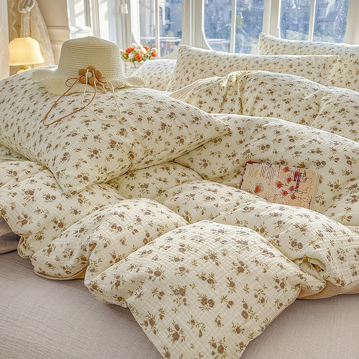 91家纺网 家纺一手货源 找家纺 木楌家居 2025春夏新品全棉A类皱皱纱印花四件套 羽禾