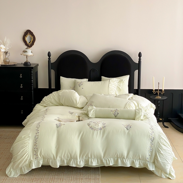 曼布缇 2025新款A类双层纱工艺款四件套 春亭绿【会员减20元，劵后378元起】