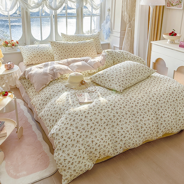 91家纺网 家纺一手货源 找家纺 木楌家居 2025春夏新品全棉A类皱皱纱印花四件套 羽禾