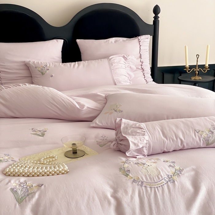 91家纺网 家纺一手货源 找家纺 曼布缇 2025新款A类双层纱工艺款四件套 幽兰紫 【会员减20元，劵后378元起】