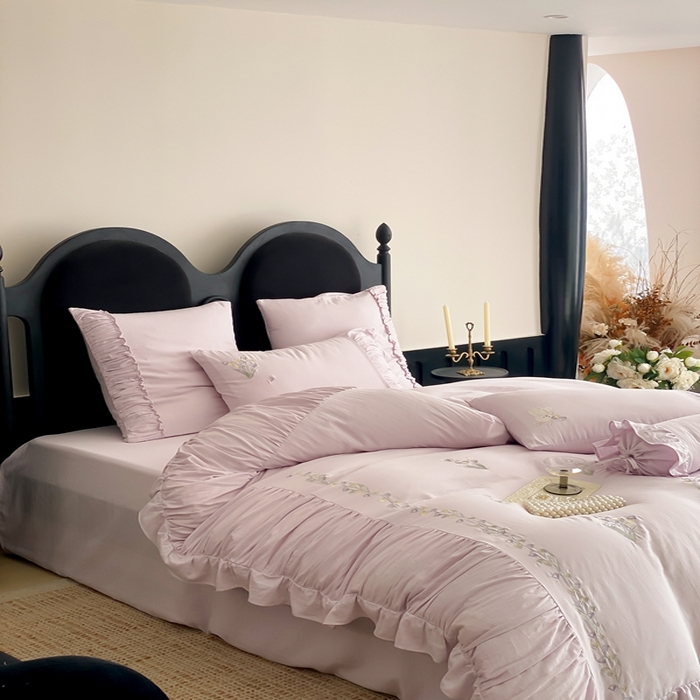 91家纺网 家纺一手货源 找家纺 曼布缇 2025新款A类双层纱工艺款四件套 幽兰紫 【会员减20元，劵后378元起】