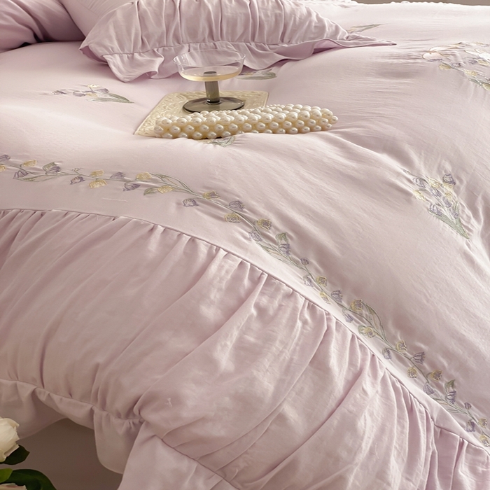 91家纺网 家纺一手货源 找家纺 曼布缇 2025新款A类双层纱工艺款四件套 幽兰紫 【会员减20元，劵后378元起】