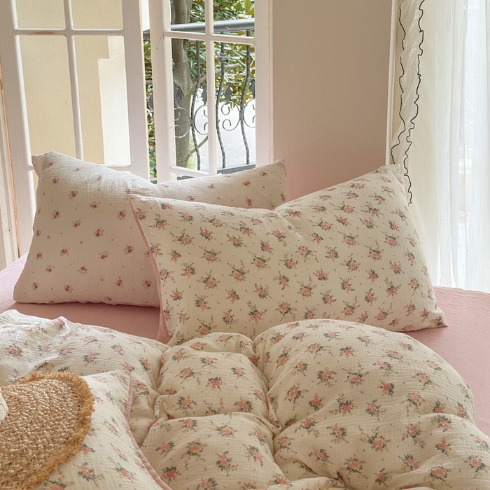 91家纺网 家纺一手货源 找家纺 木楌家居 2025春夏新品全棉A类皱皱纱印花四件套 浅汐