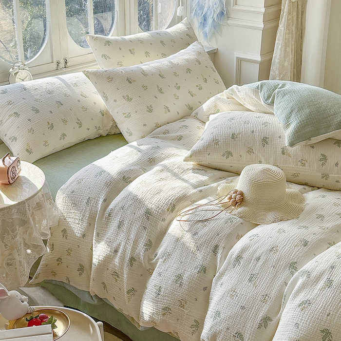 91家纺网 家纺一手货源 找家纺 木楌家居 2025春夏新品全棉A类皱皱纱印花四件套 芮汐