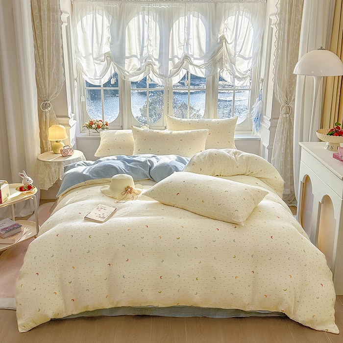 木楌家居 2025春夏新品全棉A类皱皱纱印花四件套 月瑶