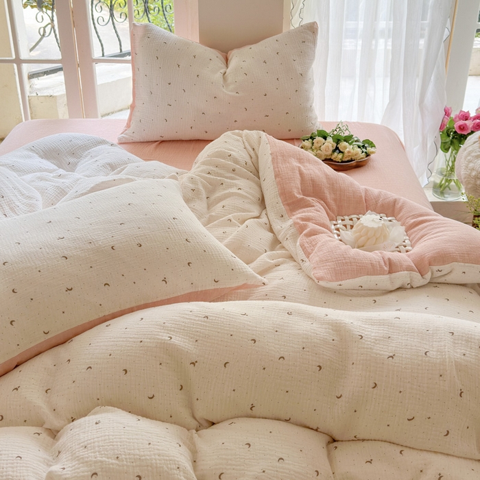 91家纺网 家纺一手货源 找家纺 木楌家居 2025春夏新品全棉A类皱皱纱印花四件套 星月