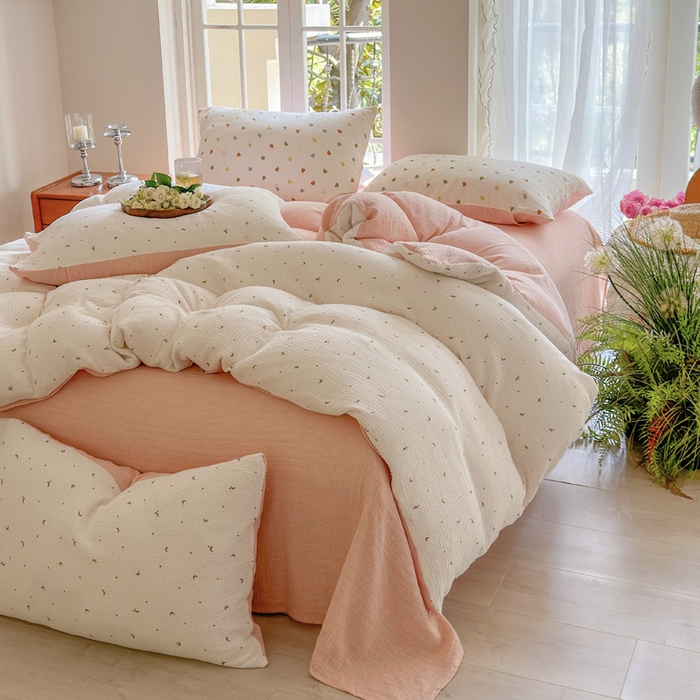 91家纺网 家纺一手货源 找家纺 木楌家居 2025春夏新品全棉A类皱皱纱印花四件套 星月