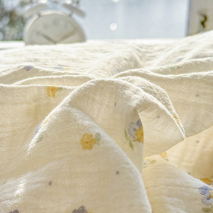 91家纺网 家纺一手货源 找家纺 木楌家居 2025春夏新品全棉A类皱皱纱印花四件套 黎夏 兰