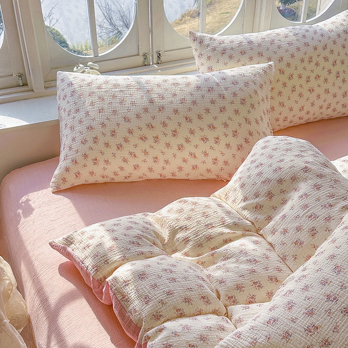 91家纺网 家纺一手货源 找家纺 木楌家居 2025春夏新品全棉A类皱皱纱印花四件套 悠然