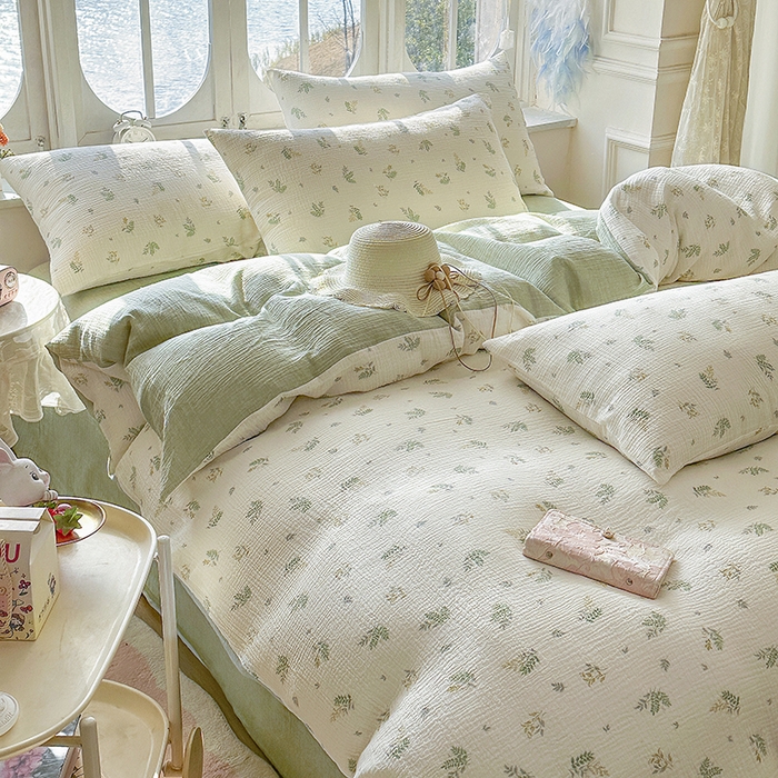 91家纺网 家纺一手货源 找家纺 木楌家居 2025春夏新品全棉A类皱皱纱印花四件套 芮汐