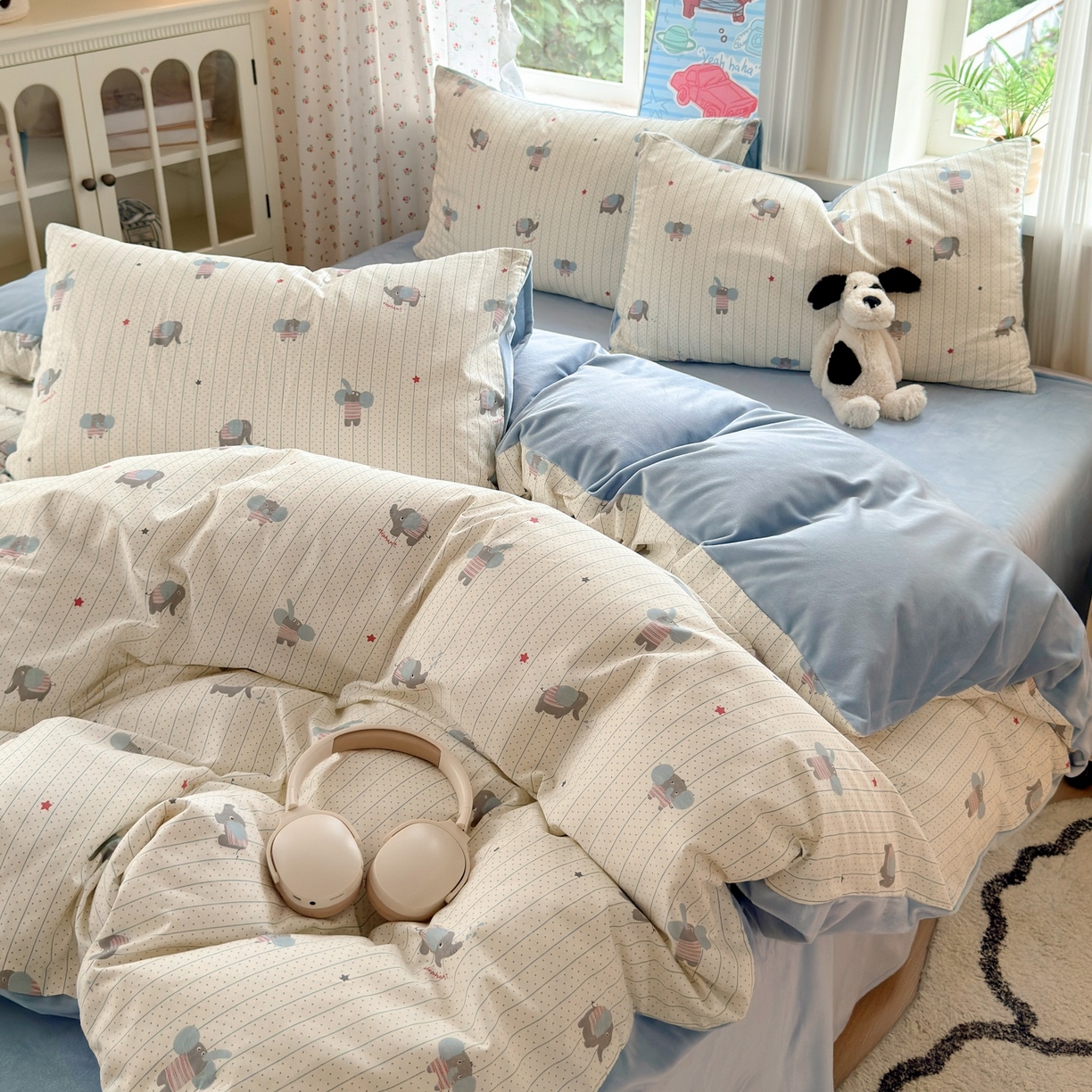 91家纺网 家纺一手货源 找家纺 清雅福 2025秋冬新品全棉印花棉加绒四件套系列 棉绒-跳跳象