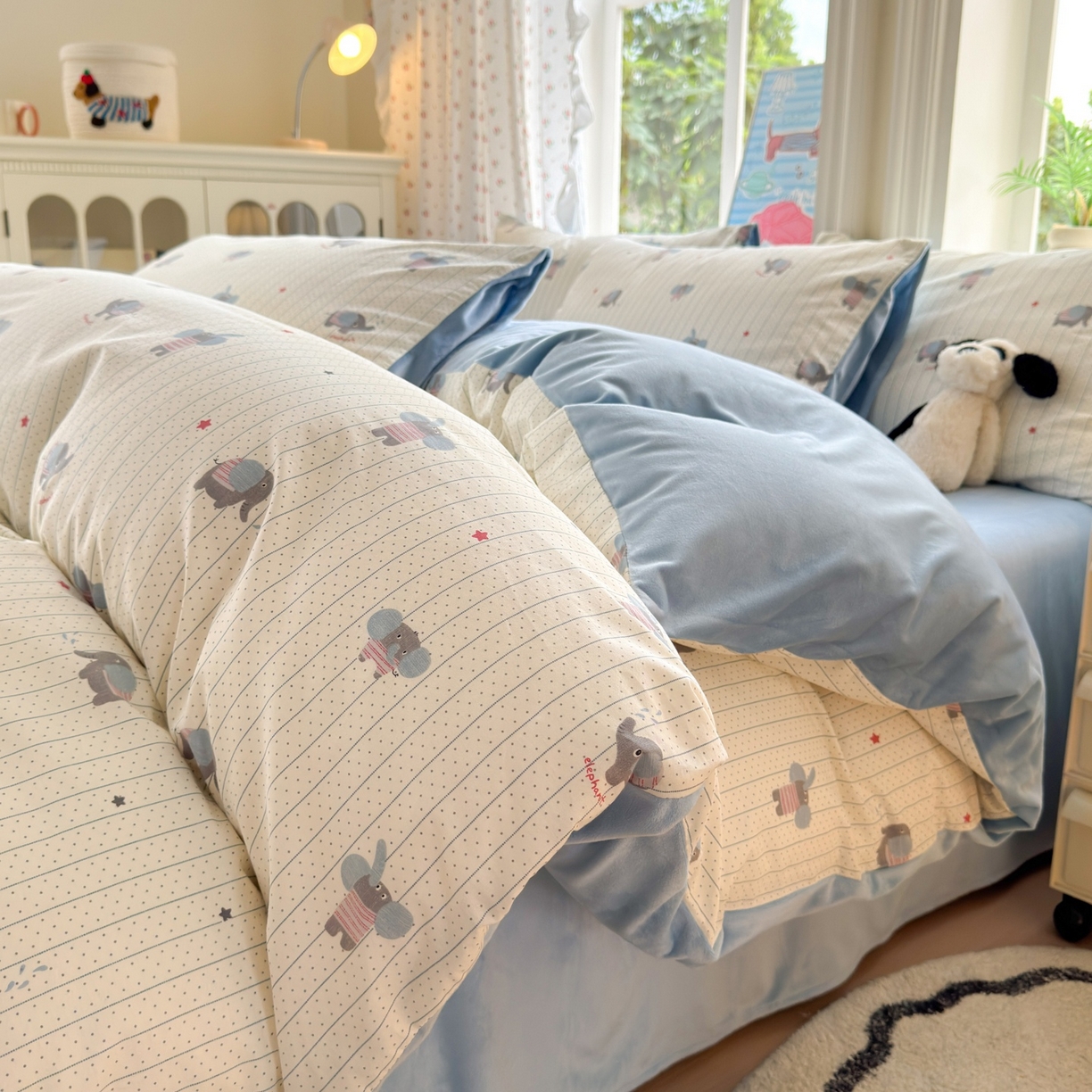 清雅福 2025秋冬新品全棉印花棉加绒四件套系列 棉绒-跳跳象