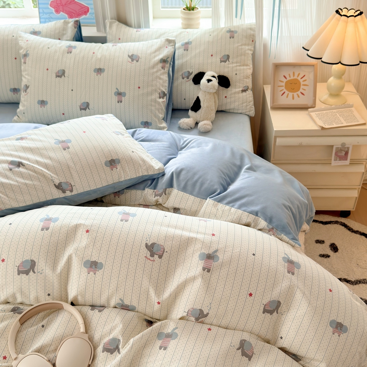 91家纺网 家纺一手货源 找家纺 清雅福 2025秋冬新品全棉印花棉加绒四件套系列 棉绒-跳跳象