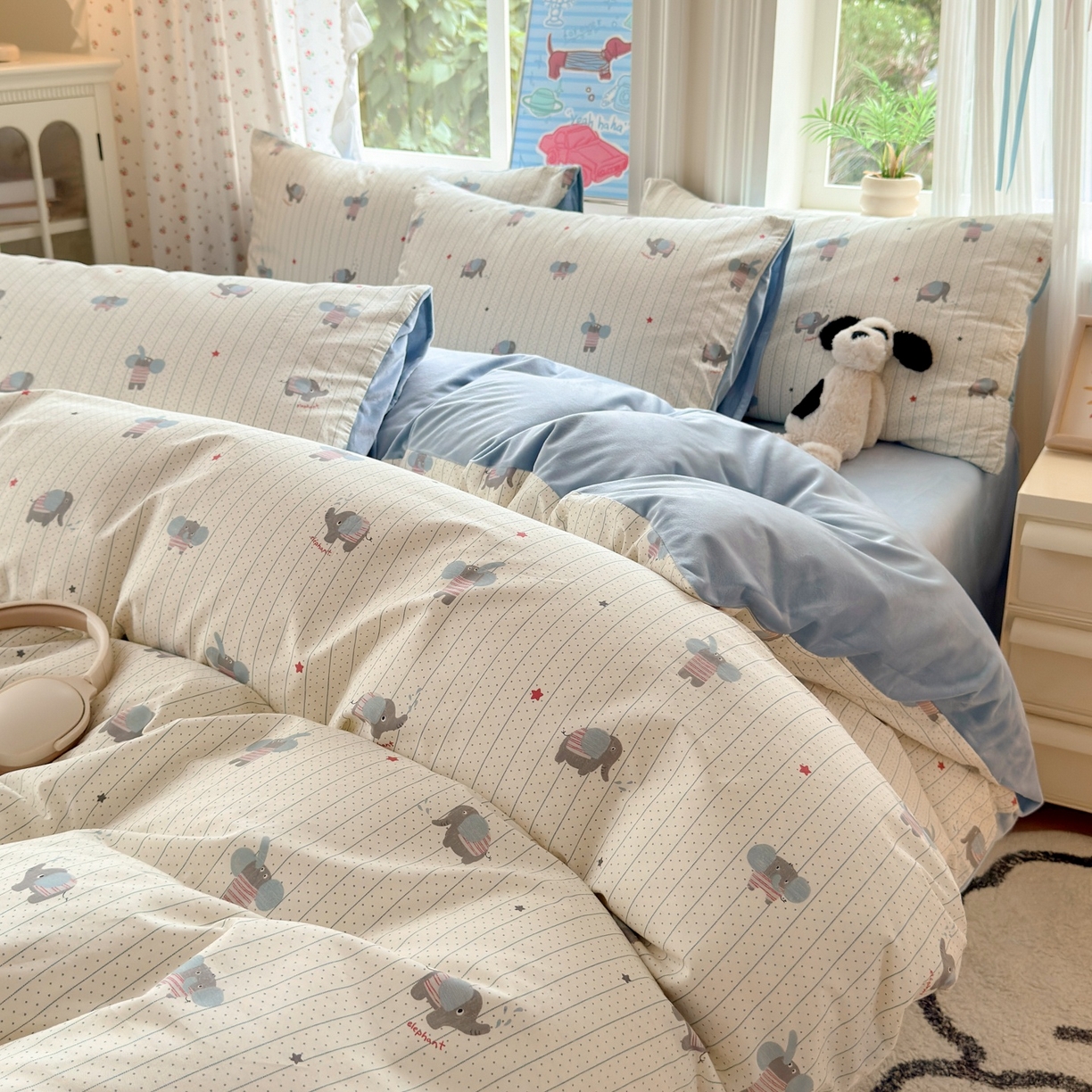 91家纺网 家纺一手货源 找家纺 清雅福 2025秋冬新品全棉印花棉加绒四件套系列 棉绒-跳跳象