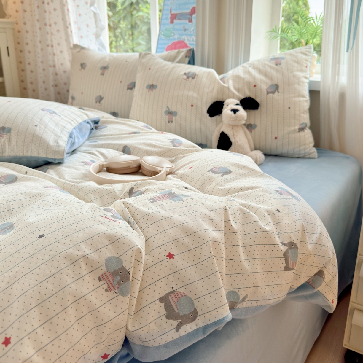 91家纺网 家纺一手货源 找家纺 清雅福 2025秋冬新品全棉印花棉加绒四件套系列 棉绒-跳跳象