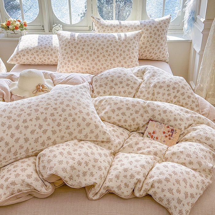 木楌家居 2025春夏新品全棉A类皱皱纱印花四件套 西棠