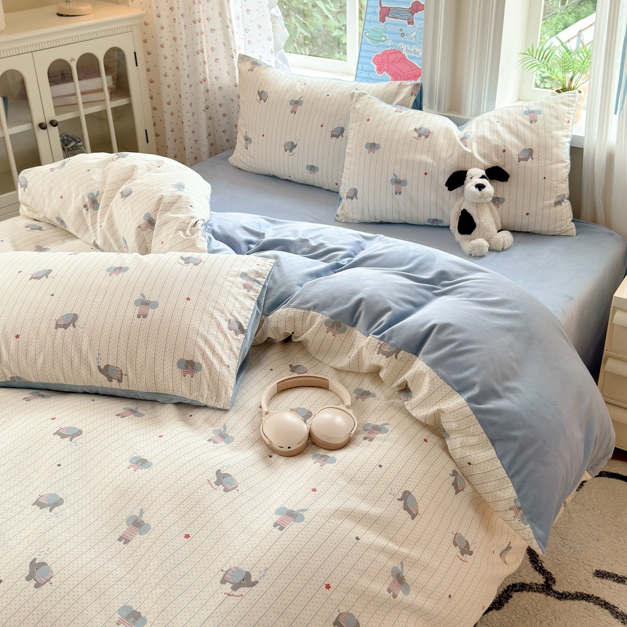 91家纺网 家纺一手货源 找家纺 清雅福 2025秋冬新品全棉印花棉加绒四件套系列 棉绒-跳跳象