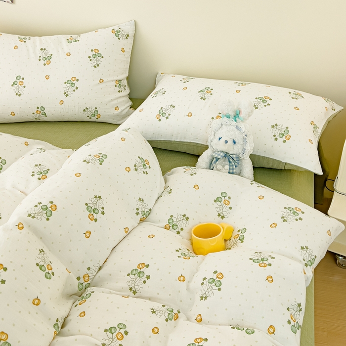 91家纺网 家纺一手货源 找家纺 木楌家居 2025春夏新品全棉A类皱皱纱印花四件套 小南国