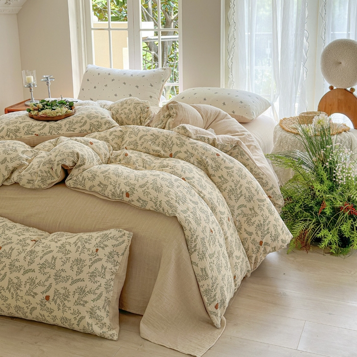 91家纺网 家纺一手货源 找家纺 木楌家居 2025春夏新品全棉A类皱皱纱印花四件套 木兰