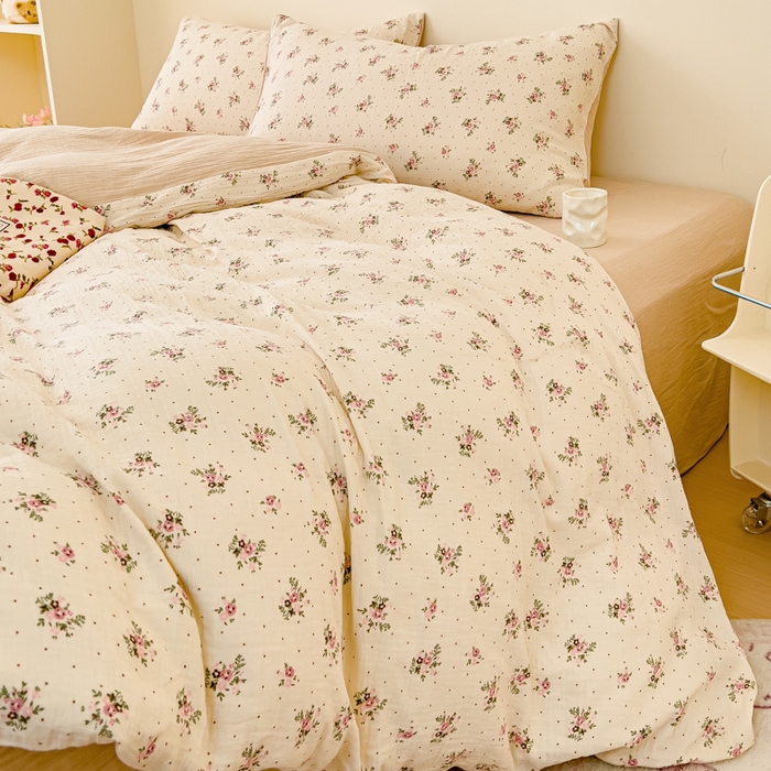 91家纺网 家纺一手货源 找家纺 木楌家居 2025春夏新品全棉A类皱皱纱印花四件套 洛依