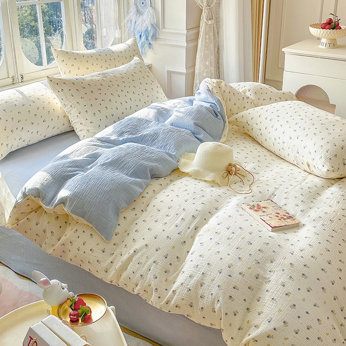 91家纺网 家纺一手货源 找家纺 木楌家居 2025春夏新品全棉A类皱皱纱印花四件套 黎夏 兰