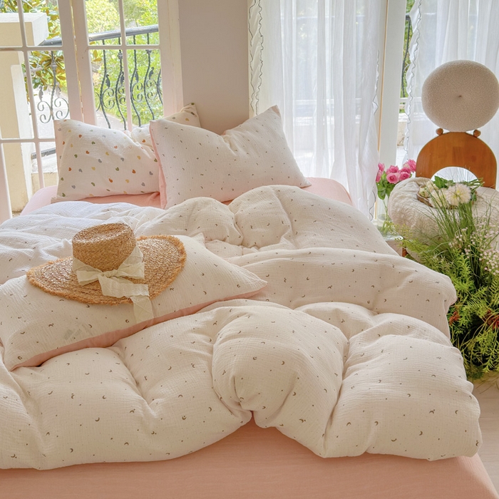 91家纺网 家纺一手货源 找家纺 木楌家居 2025春夏新品全棉A类皱皱纱印花四件套 星月