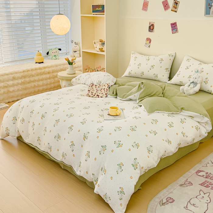 91家纺网 家纺一手货源 找家纺 木楌家居 2025春夏新品全棉A类皱皱纱印花四件套 小南国