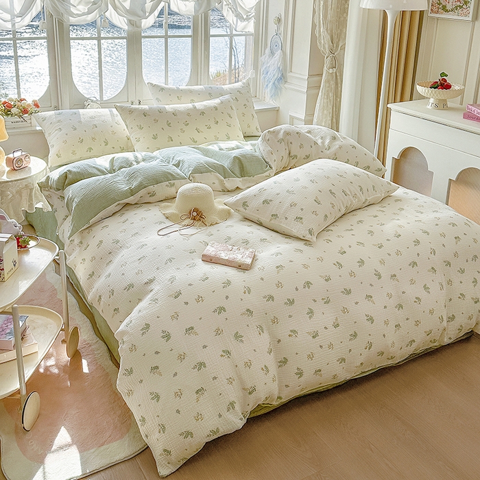 91家纺网 家纺一手货源 找家纺 木楌家居 2025春夏新品全棉A类皱皱纱印花四件套 芮汐