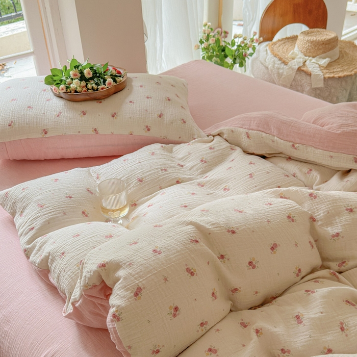 91家纺网 家纺一手货源 找家纺 木楌家居 2025春夏新品全棉A类皱皱纱印花四件套 璎珞