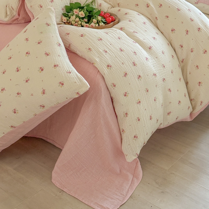 91家纺网 家纺一手货源 找家纺 木楌家居 2025春夏新品全棉A类皱皱纱印花四件套 璎珞