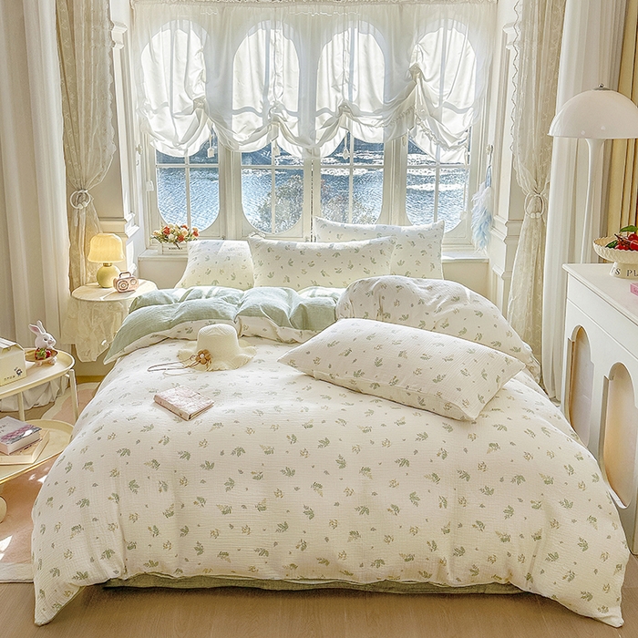 木楌家居 2025春夏新品全棉A类皱皱纱印花四件套 芮汐