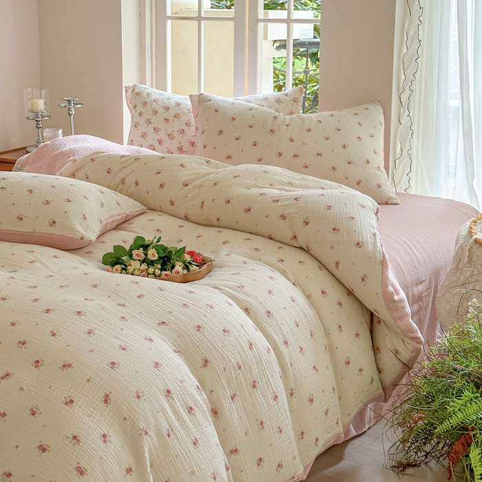 91家纺网 家纺一手货源 找家纺 木楌家居 2025春夏新品全棉A类皱皱纱印花四件套 璎珞